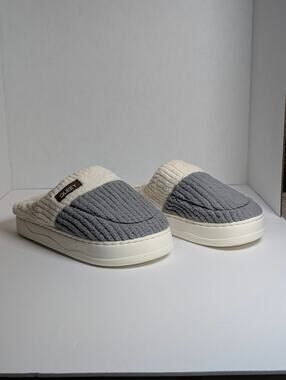 QUEEY Gray White Corduroy Plush Slippers House Shoes Womens Size 9 10 Warm Cozy